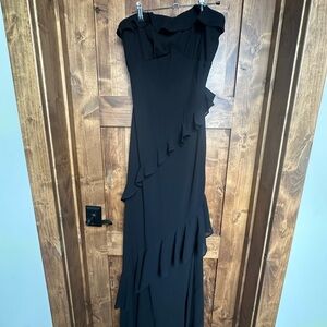 Lulu's Black Strapless Ruffle Column Gown